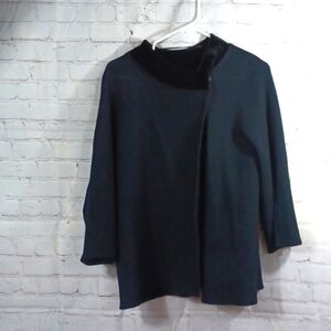 MCollection Vintage Woman's 100 %Wool Sweater Wrap Side Snap Fake Fur Collar L